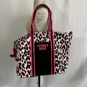 Victoria's Secret Leopard Print Tote Bag Beach Bag Overnight Tote Weekender